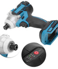 Klanata Brushless Impact Wrench With 520 Nm Torque And Tungsten Steel Shaft, Heavy Duty Cordless Electric Screwdriver Tool side view with display.