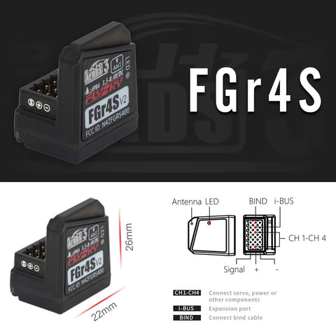 Detailed view of FGr4S V2 receiver dimensions for Noble NB4 Plus Radio Transmitter With FGr4S V2 Receiver, 2.4GHz Eight Channel.