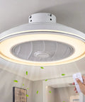 21 Inch Bladeless Ceiling Fan With Light And Remote, 3 Speeds And 3 Light Colors, Low Profile Flush Mount in room