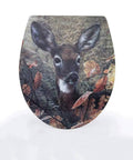 Upgrade Your Restroom With This Smooth Quick Release Round Wooden Toilet Seat Featuring A Fresh Drip Art Print and cushioned seating.