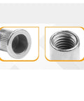 Top Quality 20 Flat Head Threaded Insert Nuts M3 To M12 For Metalworking Projects Easy Riveting Fastener Assortment Kit close-up of threaded insert nut.