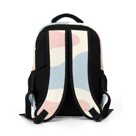 Back view of Two-Tone Abstract Print Backpack For Everyone, Large Capacity Unisex Daypack with breathable straps, polyester material