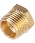 Brass NPT reducer bushing, 1/2 in male to 1/4 in female, hex threaded pipe fitting