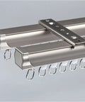 Heavy Duty Double Track Aluminum Sliding Barn Door Rail Kit Wall Or Ceiling Mounted showing dual tracks and sliding hooks.
