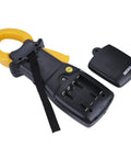 Back view of MS2205 Three Phase Clamp Meter with battery cover removed, showing internal battery compartment.