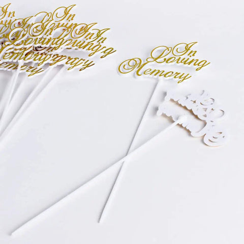 Pack Of 36 White Floral Sympathy Picks In Loving Memory With Gold Trim For Memorial Day Funeral Cemetery Florals 12 Inch Long Plastic Stems