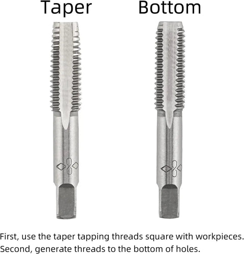 M14X2 Hand Tap and Die Set for Metric Threads, Right Hand Tap and Die showing taper and bottom taps with instructions.