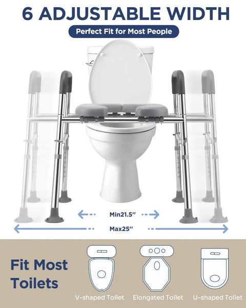 No Sweat Stainless Steel Toilet Seat Riser With Grip Handles And Plush Pad, Hefty 500 Lb Hold, Quick Height And Width Swaps, Solid Move Up For Seniors And Routine Mobility Tasks