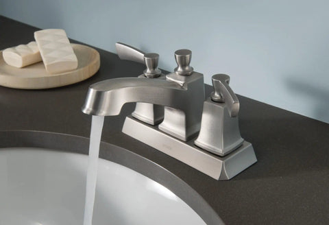 Spot Resistant Brushed Nickel Dual Handle Centerset Bathroom Faucet With Drain Assembly WaterSense Certified