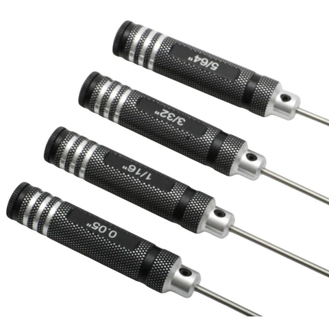 Four Piece SAE Hex Screwdriver Set With Anti Slip Handle For DIY Projects And Tiny Model Mods Includes 0.05 Inch One Sixteenth Inch Three Thirty