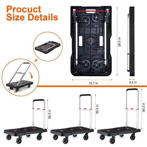 Folding Hand Truck With Platform Design For 330 Lb Capacity Heavy Duty Dolly Cart size details