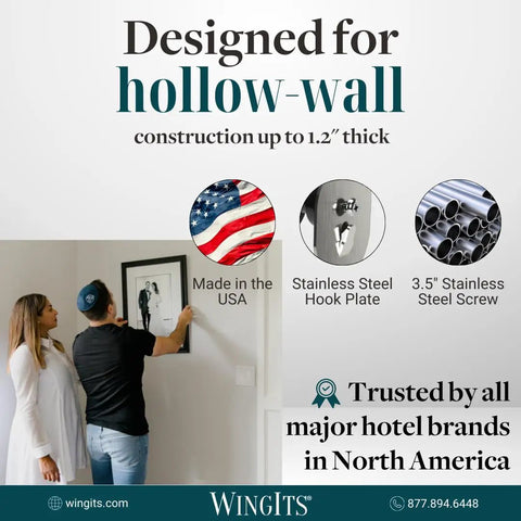 Man and woman hanging frame with Master Anchor With Stainless Steel Hook Plate Bulk Pack 100 Pack for hollow walls