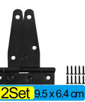 Heavy Duty T Shape Hinges Black Iron Gate Barn Door Hardware With Mounting Screws And Solid Brackets, set of 2, 9.5 x 6.4 cm.
