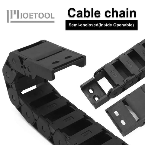 Heavy Duty Semi Enclosed Drag Chain Cable Carrier for CNC Machines, Black Plastic, Inner Side Openable