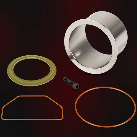 Heavy Duty Air Compressor Cylinder Sleeve And Compression Ring Replacement Kit parts, including cylinder sleeve and rings on black surface