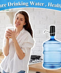 5 Gallon Water Dispenser With USB Charging And On Off Switch, Electric Pump jug dispenser for kitchen use with woman holding cup