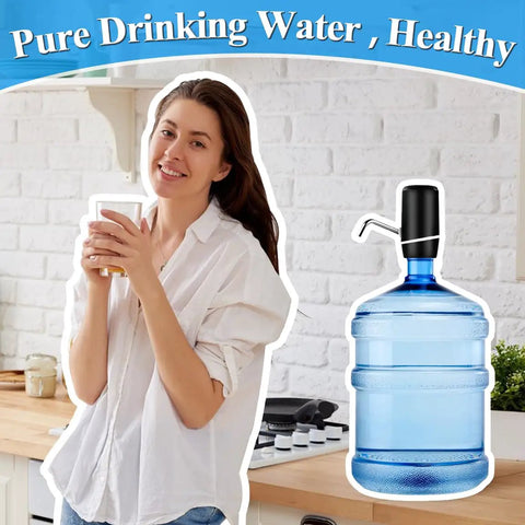 5 Gallon Water Dispenser With USB Charging And On Off Switch, Electric Pump jug dispenser for kitchen use with woman holding cup