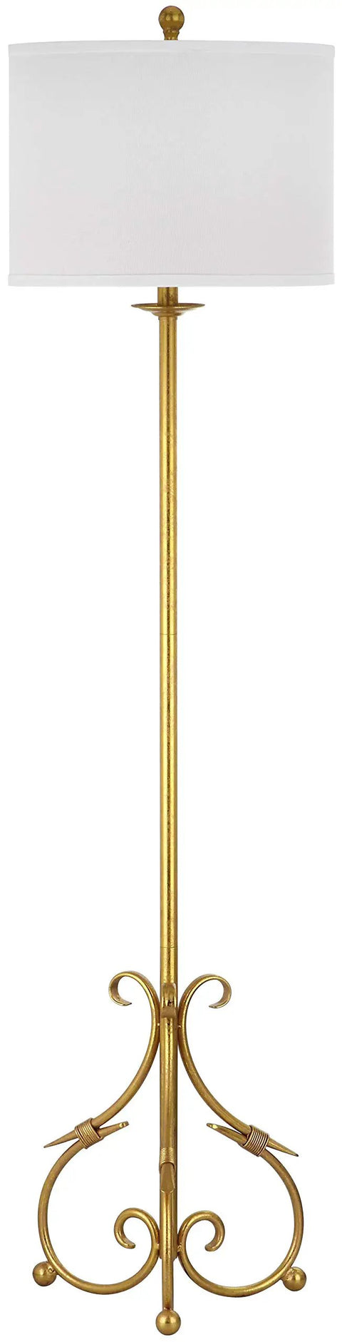 Elisa Baroque 60 Inch Antique Gold Floor Lamp With LED Bulb Included, elegant sculpted silhouette, white shade, farmhouse style