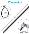 Dimensions of 8 Inch Zip Ties 100 Pack With 40Lb Tensile Strength Black Cable Ties For Indoor And Outdoor Use. Length 8 in, width 0.14 in.