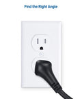 Heavy Duty Short Power Extension Cord 1 Foot, 14AWG 15A, Low Profile Plug inserted in wall outlet, black, NEMA 5-15P To 5-15R