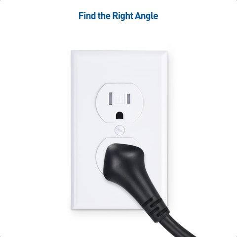 Heavy Duty Short Power Extension Cord 1 Foot, 14AWG 15A, Low Profile Plug inserted in wall outlet, black, NEMA 5-15P To 5-15R