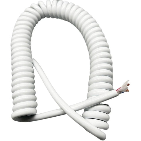 Heavy Duty Coiled Power Cord 15 AWG Pure Copper Spiral Spring Extension Cable visible in coiled white design.