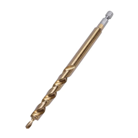 Must-Have 2-Piece Kit With 1/4 Inch Hex Pocket Screw Jig Plus 3/8 Inch Twist Step Bit For Quick Hole Drilling And Smooth Woodworking Projects Every Handyman Needs To Bust Out Serious Skills. 3/8 inch silver-coated twist step bit with 1/4 inch hex shank
