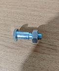 Close-up of metal M8/M10 motorcycle kickstand mounting bolt with nut.