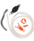 Mingzhe Quick Action Manual Fuel Transfer Pump components including PVC hose, bulb, clips, and fittings for fluid transfer.