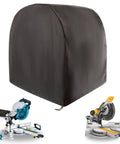 Heavy Duty Waterproof Miter Saw Cover Compatible With 12 Inch Saws To Keep Sawdust Out And Rain Off Shop Gear So Your Power Tools Stay Ready To Roll On The Daily, shown over miter saws.