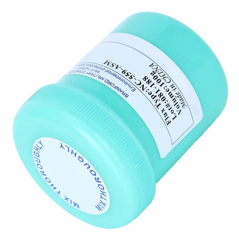 Flux Paste Solder Tin Cream Pro Grade No Clean Soldering Paste in teal container for PCB Repair and BGA PGA SMD Rework 100g 28um