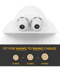 Front view of Two Pack White Solar Double Cable Entry Gland Box For RV Roofs Boats And Yachts Waterproof ABS Housing Fits 14 AWG To 10 AWG Cables