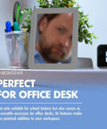 Gray Magnetic Locker Mirror Grab And Go 5 By 7 Inches on office desk with plant and clock