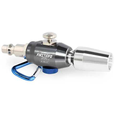 Mini Aluminum Windstorm Air Blow Gun With Adjustable Flow Nozzle for high-flow dust removal, side view, blue handle