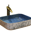 USZWBY Vessel Sinks Bathroom Vessel Sink Chinese Style Ceramic Washbasin Rectangular Countertop with Faucet Bathroom Bowl Sink with floral design.