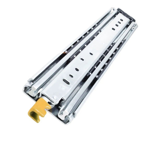Heavy Duty Full Extension Drawer Slides With Lock 40 Inch 1 Pair Detachable Quick Release Latches 3 Fold Full Extension, chrome finish.