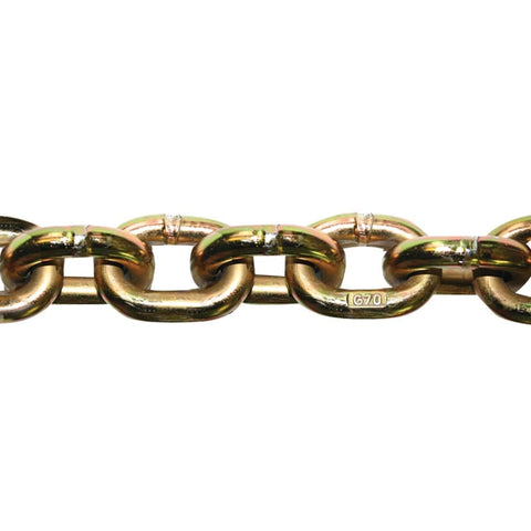 Close-up of Binder Chain With Grab And Sling Hooks Grade 70 Standard Duty Three Eighths Inch By Eight Foot 6600 Pound Safe Working Load