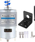High Torque 12V-24V DC Motor Upgrade With Dual Ball Bearings for Quiet Power, shown with D Shaft Bracket and accessories