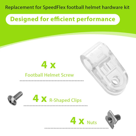 Helmet Hardware Kit With Quick Release Facemask Hardware Clips Screws And Nuts For F7 And SpeedFlex Helmets Easy Install Durable Thumb Clips And Fasteners For Youth And Adult Safe Football Gear, 4 screws, 4 R-clips, 4 nuts