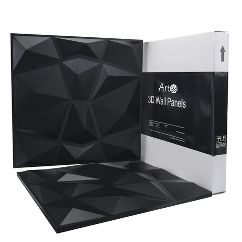 3D Paneling Set Textured Wall Design Bangin Black Diamond Finish Durable PVC Panels For Waterproof Heat Resistant Odorless Interior Walls Easy Cut Install Low Maintenance 19.7 By 19.7 Inches 12 Pack