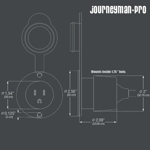 Diagram of Outdoor 15 Amp NEMA 5-15 Flanged Outlet Weatherproof Receptacle Black Surface Mount with dimensions and covers