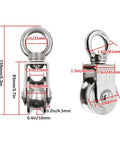 Built Tough Roller Wheels And U Groove Track Pulleys, 304 Stainless Steel directional sheaves with measurement details.