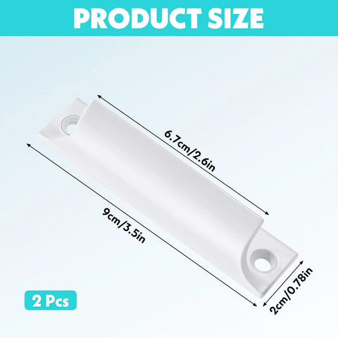 Two Pack 3.5 Inch Cabinet Handles With Screws Finger Pulls Edge Pulls, product dimensions 9cm x 2cm, white flat design.