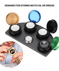 Stainless Steel Watch Oil Dip Tool With Lid Four Eye Oil Dish For Precision Lubrication In Horology, pro grade accessory.