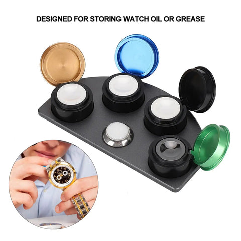 Stainless Steel Watch Oil Dip Tool With Lid Four Eye Oil Dish For Precision Lubrication In Horology, pro grade accessory.