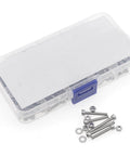 Metric M3 Stainless Steel Socket Head Cap Screws Kit With Hex Nuts Nylon Lock Nuts Flat Washers 260 Pc Set with plastic box