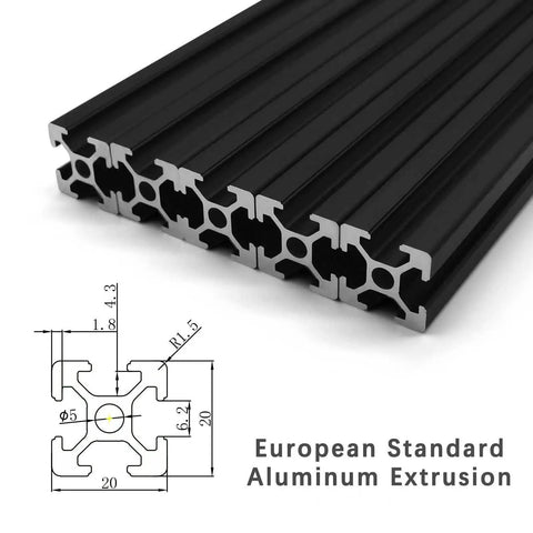 10 Pack T Slot 2020 Aluminum Extrusion 600mm European Standard Black Anodized Profile with technical diagram