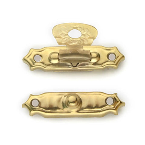 Heavy Duty Metal Jewelry Box Latch Clasp With Retro Floral Duckbilled Toggle Hasps Perfect For Wooden Cabinet Furniture Repair Restoration And Upgrades That Stick Tight And Look Super Cool. brass floral latch clasp with screws, front view