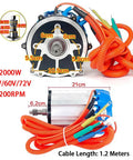 Beefy 3200 RPM 2000W Brushless DC Electric Tricycle Motor With Pure Copper Core And Aluminum Shell Dual Voltage 48V 60V 72V Low Noise Trike Drive For DIY Electric Tricycles And Quadricycles, front view with wiring