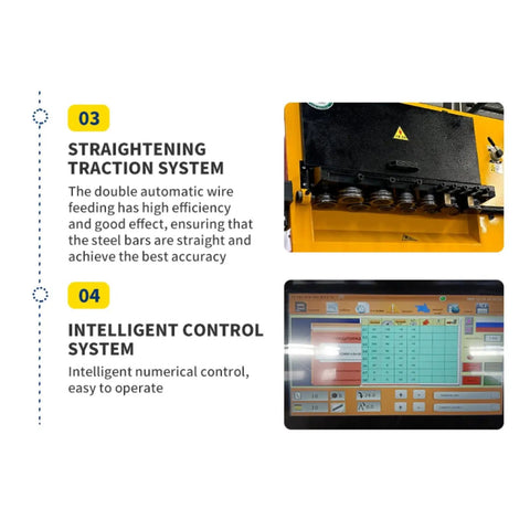 Heavy Duty Rebar Stirrup Cnc Bender Iron Bending Reliable Workhorse Built Tough For High Volume Concrete Hoops showing straightening traction system and control panel.